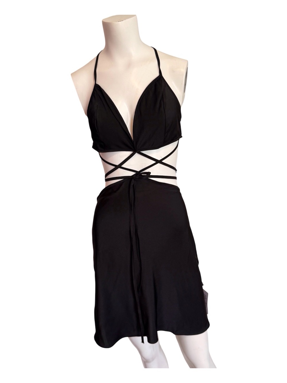 ASOS Black Wrap Strappy Halter Dress